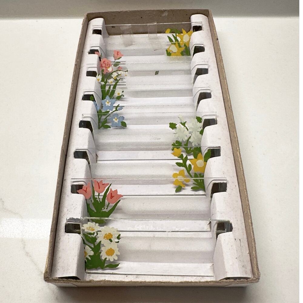1940's Vintage Glass Place Cards Reuseable Flower Applied Decor Set of 8